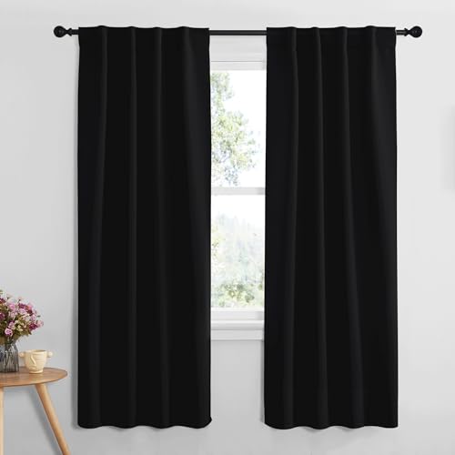 NICETOWN Halloween Black Out Curtain Panels for Bedroom - (Black Color) W34 x L72, 1 Pair, Thermal Insulated Blackout Draperies Window Treatment for Hall Room Black 34"W x 72"L (Pack of 2)
