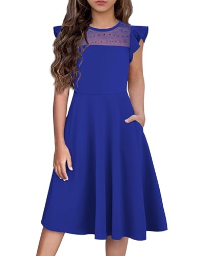 Arshiner Robe d'été en Maille trapèze pour Filles - Robe Patineuse de fête pour Enfants avec 2 Poches latérales - Robe décontractée pour Filles de 6 à...
