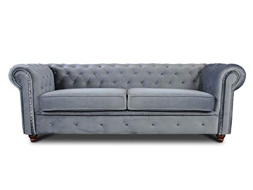 Sofa Chesterfield Asti 3-Sitzer, Couch 3-er, Glamour Design, Couchgarnitur, Sofagarnitur, Holzfüße, Polstersofa - Wohnzimmer, Velours (Grau (Velvet 10)) Sofa Chesterfield Asti 3-Sitzer, Couch 3-er, Glamour Design, Couchgarnitur, Sofagarnitur, Holzfüße, Polstersofa - Wohnzimmer, Velours (Grau (Velvet 10))
