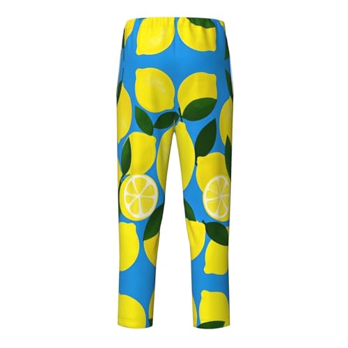 Pajama Pants Pajama Bottoms with Elastic Waistband Sleepwear Lounge Pants, Fruits Lemon Leaf Blue2