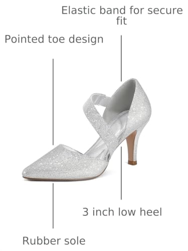 Image of mysoft Women's Pointed Toe Pumps Stiletto Heel Dress Shoes Wide Width | 3 Inch Stiletto Heel, Closed Toe, Wide Width, Elastic Strap, Comfortable, Daily, Wedding Party, Formal, Office Work Dressy