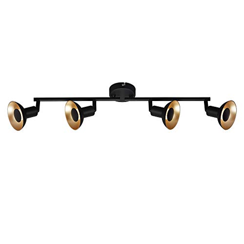 Preisvergleich Produktbild Briloner Leuchten - Spotleuchte, Deckenspot, Strahler dreh- und schwenkbar, goldene Reflektoren, 4x GU10, 20 Watt, 1.240 Lumen, 3.000 Kelvin, Metall, Schwarz-Gold, 600x80x120mm (LxBxH)