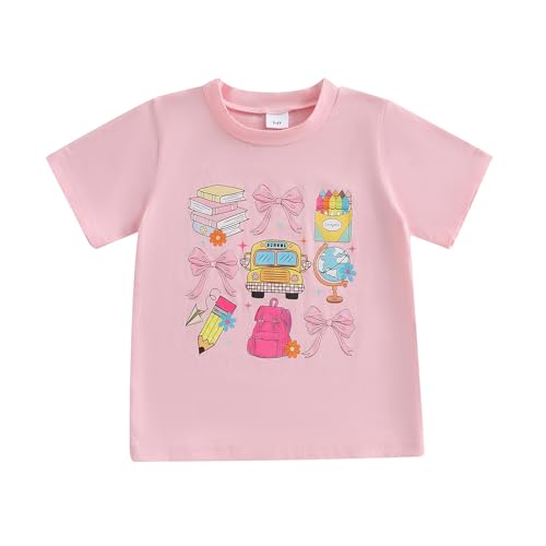 Kids Toddler Girl Back to School Shirt Cute Print First Day of School Tee Shirt Kindergarten Preschool Tops