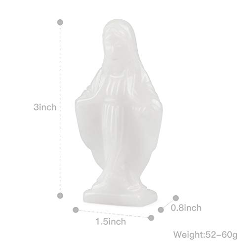 Smq 3" White Jade Mini Virgin Mary Statue Crystal Figurine,Hand Carved Healing Crystal Our Lady Statue Religious Statue Virgin Sculptures Reiki Gifts Christian Home Decor #TOP1