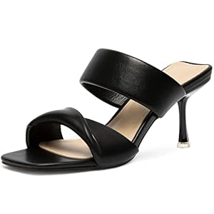 Zelaprox Women’s Two Straps Kitten Heeled Slide Sandals Square Open Toe Low Heel Sandals Comfortable Dress Slip On Mules Shoes