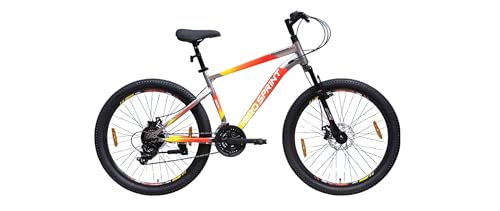 Image of Hero Slingshot+ Single Speed Dual Suspension Bicycle with Mechanical Disc Brakes & Water Sipper - Newly Launched, Dual Color Design (Grey-Orange, 27.5T)