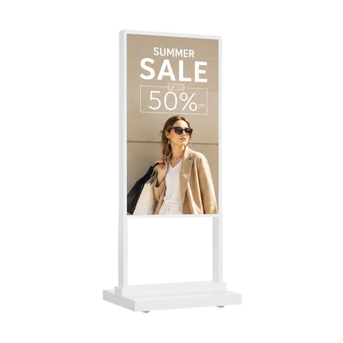 Image of 55 Inch 4K Digital Signage Monitor 700nits LCD Advertising Display Digital Menu Board Floor Standing Vertical Poster, 4+32GB, Android OS w /USB, White