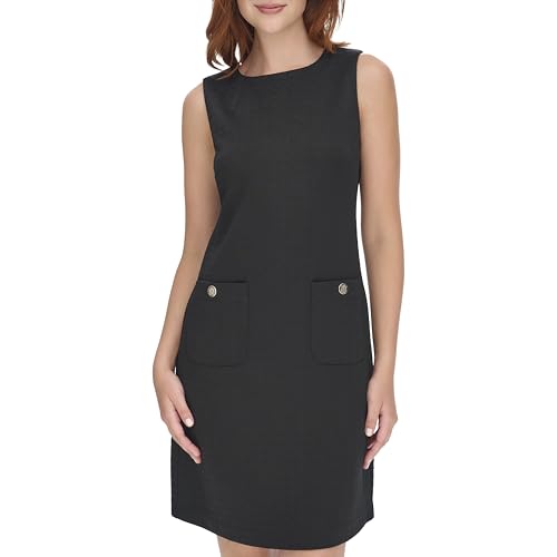 Image of Tommy Hilfiger Women's Sleeveless Boat Neck Textured Knit Shift Mini Dress
