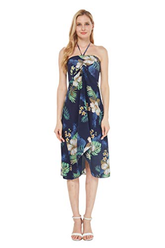 Matching Hawaiian Luau Mother Daughter Halter Dress in Pineapple Garden Navy2