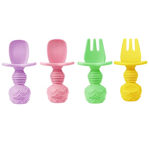 Image of PandaEar 4 Pack Toddler Baby Spoons Self Feeding Utensils, Infant Silicone Led Weaning Spoons Feeding Spoon