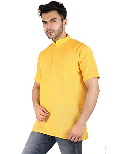Image of LATEST CHIKAN Men's Cotton Regular Casual Strped Short Kurta Half Sleeves - (SK-LJ.DS.AS)
