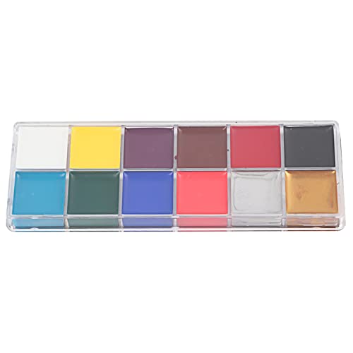 Paleta de óleo para Pintura Corporal Facial, Tinta a óleo de 12 Cores para Maquiagem Corporal Facial de Halloween Com Alta Saturação, Pincéis Kit de Pintura de (12 cores de tinta