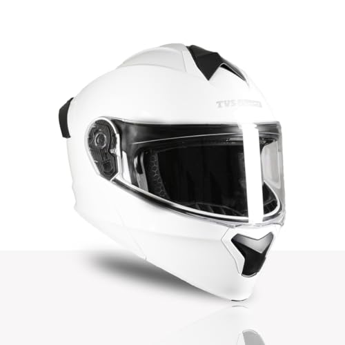 Image of TVS Racing SuperPose Smoked Dual Visor Flip Up Modular Helmet for Men and Women, ISI DOT Certified, ABS Shell, Quick Release Visor, Lightweight, Ventilated, Open Face to Full Face