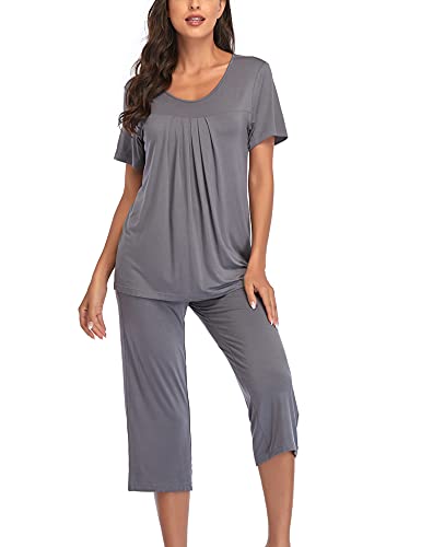 COLORFULLEAF Womens Pajama Sets Summer Pjs Lounge Sets for Women Soft Sleepwear Top and Capri Pants with Pockets3