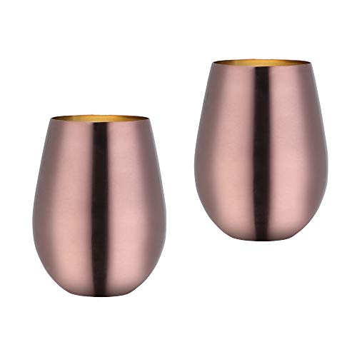 TEAHAHA Stainless Steel Stemless Wine Glass,500ml Metal Drinking Cups Set of 2,Unbreakable Outdoor Portable Wine Tumbler for The Pool, Camping,Cookouts, Travel,Father's Day, Oktoberfest (Rose Gold)