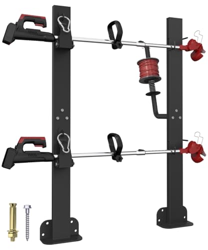 Koutemie 2 Place Weed Eater Rack for Open Trailer Weedeater Rack with Lockable Hasp Mount on Landscape Trailer Truck Enclosed Trimmer Rack Carrier with Trim Line Holder for Yard Lawn Tools Equipment