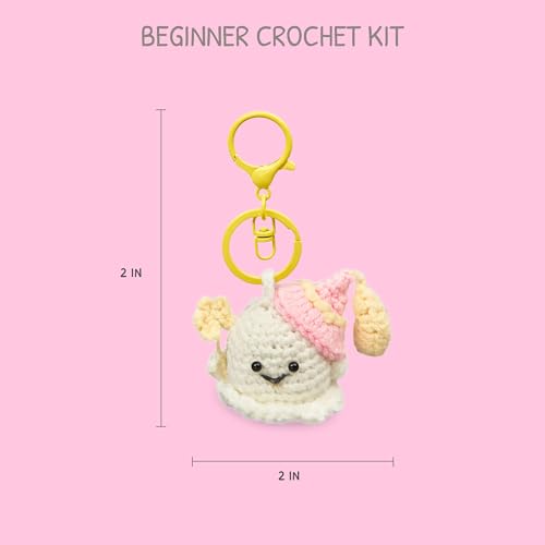 Image of HOUSE CREATIVITY Crochet Keychain Kit for Beginners, Make 3 Mini Ghost Charms, Crochet Kits with Video Tutorial, Complete Set with Yarn, Hook & Keyring, Cozy Stress Relief Gift for Adults & Kids