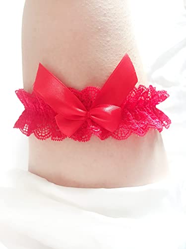 Image of Red Garter Belt Plus Size Bridal Garter Set with Bowknot Toss Away Plus Size Wedding Garter Red Christmas Accessories