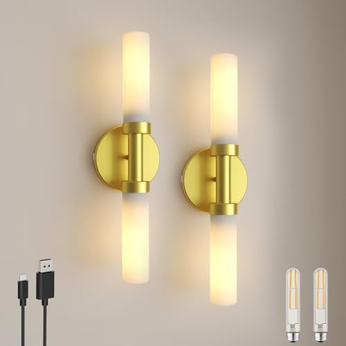 Dimmable Battery Operated Wall Sconce, Rechargeable Bathroom Wall Lights Wireless Easy Install, Moden Wall Lamp for Living Room Hallway Over Mirror Indoor