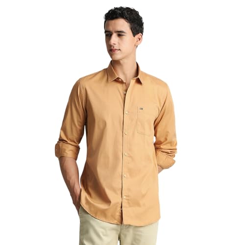 Image of Peter England Men's Slim Fit Full Sleeve Casual Shirt in Twill Weave Cotton