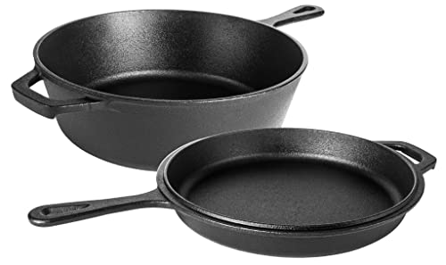 nuovva Olla para horno holandés presazonada, plancha de hierro fundido, tapa combinada 2 en 1, horno holandés de 3.2 cuartos de galón, sartén de 10.25 pulgadas