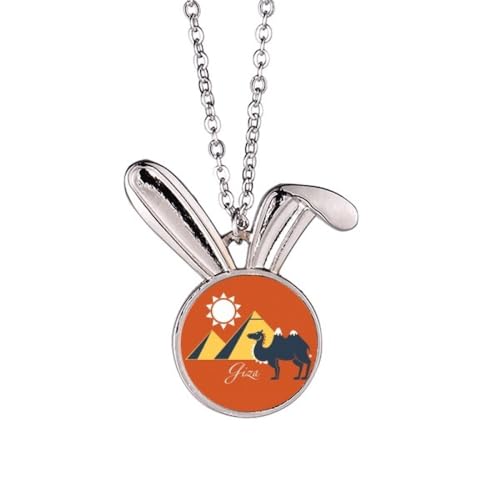 Collier lapin et pendentif sphinx égyptien avec motif chameau en métal ciselé