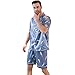 ShuiGod Men's Silky Satin Pajama Set Short Sleeve Classic Sleepwear Button Down Loungewear with knickers（blue feather-Xl）