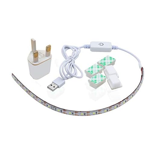 RB Symaskin LED-ljusremsa, flexibel LED-remsa ljusstång, 7,7 m sladd med touch-dimmer och USB-strömförsörjning, 5 st självhäftande klämmor – passar alla symaskiner (11,8 tum)