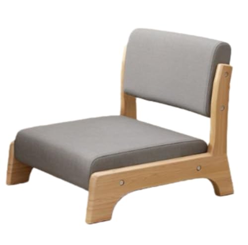 LPYROSE 座椅子 人間工学設計 腰痛対策 背もたれ付き コンパクト 一人用ソファー 1人掛け ローソファー 和室用 姿勢サポート 通気性 高密度クッション 実木材 耐久性 グレー座面 (脚部はナチュラルウッドカラー(グレーコットン&リネン))