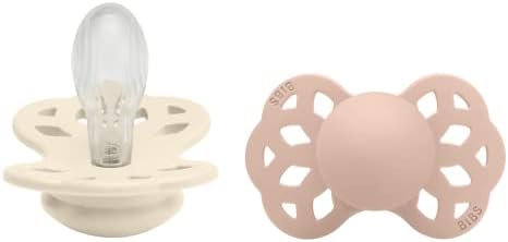 BIBS Infinity Symmetrical Soother 2-Pack, BPA Free, Symmetrical Nipple, Silicone, Symmetrical Nipple. Silicone, Made in Denmark, 0-6 Months (Pack of 2), Ivory/Blush
