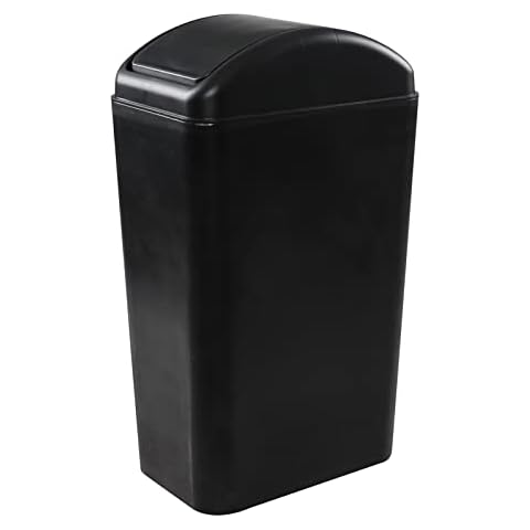 Rinboat Black 3.5 Gallon Swing Top Garbage Can, Plastic Swing Lid Trash Can Cover