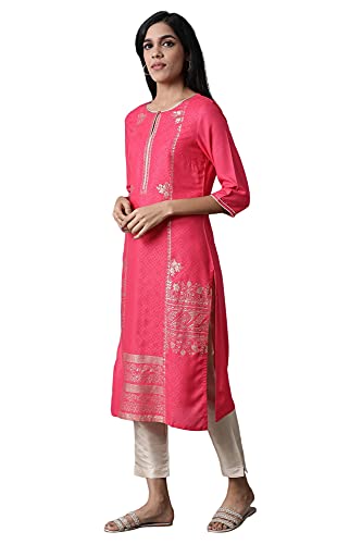 Image of W for Woman Viscose Women Foil Printed Round Neck Regular Kurta