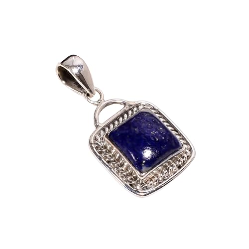 Pendentif lapis-lazuli anti-ternissement en argent 925, cabochon carré 10 mm