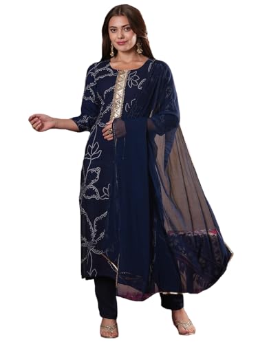 Ensemble bleu en viscose pour femme avec short droit, pantalon et dupatta taille S