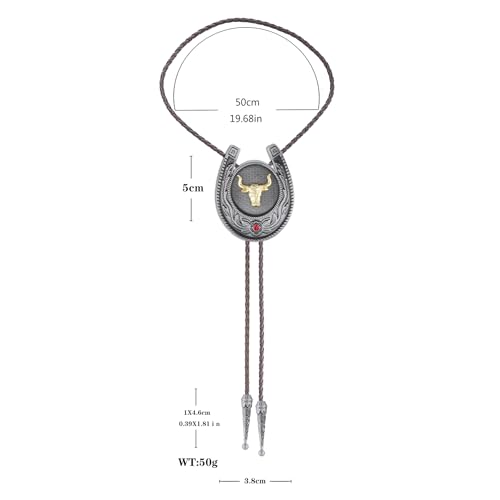 Image of Jeilwiy Bolo Tie for Men, Western Cowboy Golden Longhorn Bull Eagle Horse Cowboy Hat Bolo Necklace Leather Necktie for Women