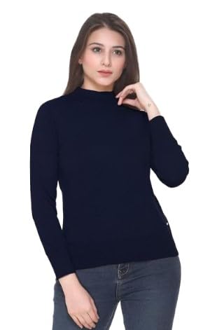 kanna fabric Women's Casual Slim Fit Basic Tops Tunics Cotton Woolen Knitted Thermal Turtle Neck Pullover Highneck Sweaters Navy Blue-picture-29