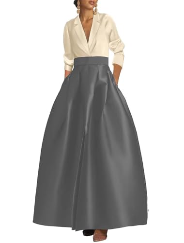 Women's V Neck Long Sleeves Prom Dresses with Pockets Satin Ball Gowns LZ-011