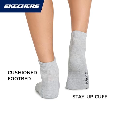 Image of Skechers Women's 10-pack Half Terry Classic Quarter Crew Socks, Comfort-fit & Cushioned Footbed
