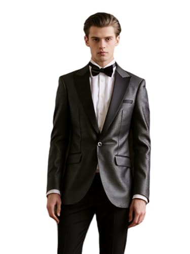 Men's Slim Fit Suit Shawl Lapel Glitter Tuxedo with Black Pants One Button Jacket for Wedding Prom Party4