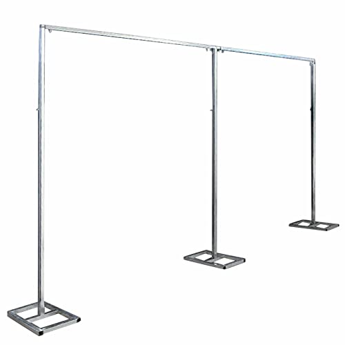 10x20 FT Backdrop Stand Heavy Duty Metal Square Pipe and Drape Curtain Backdrop Stand For Parties Wedding ceremony Double Metal Arch Frame Decorate It With Flowers Green Plants Tulle Balloons Silver