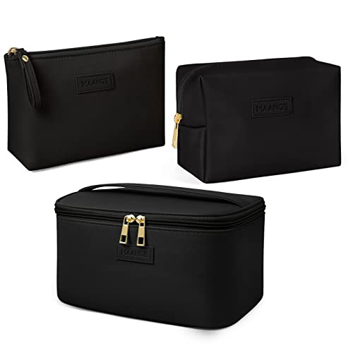 Maange Makeup Bag - Large Cosmetic Bag With 2Pcs Small Makeup Bags Portable Leather Travel Makeup Bag Set Toiletry Bag Make Up Bags For Women And Girls (Black) #TOP7