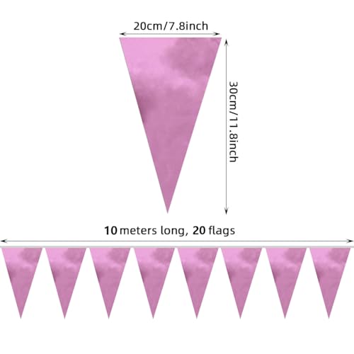 Image of 40M /130FT Rose red Triangle Pennant Banner Flag Metallic Fabric Bunting Garland for Christmas Graduation Wedding Engagement Anniversary Bachelorette Birthday Bridal Shower Valentines Hen Party Supplies
