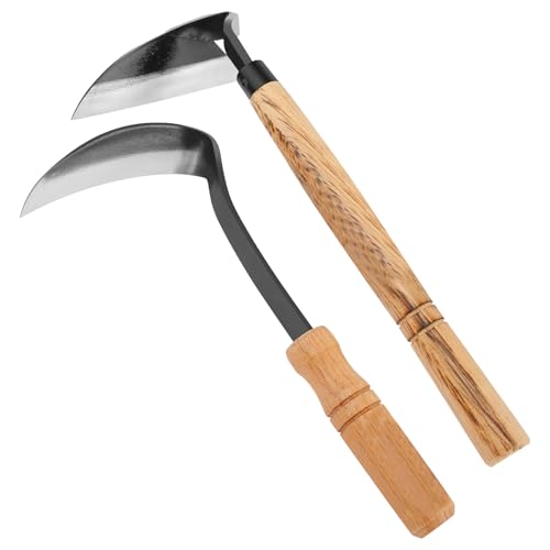PEIZHIYC 2 Stück Gartenarbeit Hand Unkrautstecher Stahl Fugenkratzer Unkraut mit Stiel Manuelle Unkrautstecher mit Holzgriffen Unkraut Entferner Gerät für Garten Jäten Umpflanzen Entwurzeln