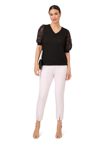 Image of Adrianna Papell Women's 3 /4 Floral Burnout Sleeve V-Neck Sweater