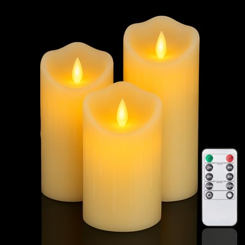 coku Dripping LED Pillar Candles Set of 3 with Remote | Flameless...