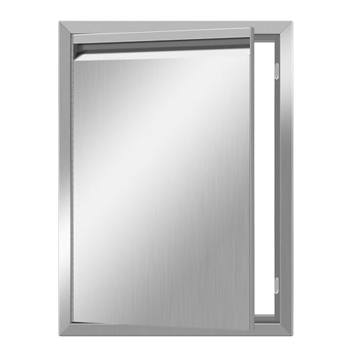 BBQ Access Double Doors, Flush Mount Stainless Steel Outdoor Kitchen Door with Recessed Handle for Outside Cabinets and BBQ Island (Horizontal Recessed Handle, 18Wx24H(Left))
