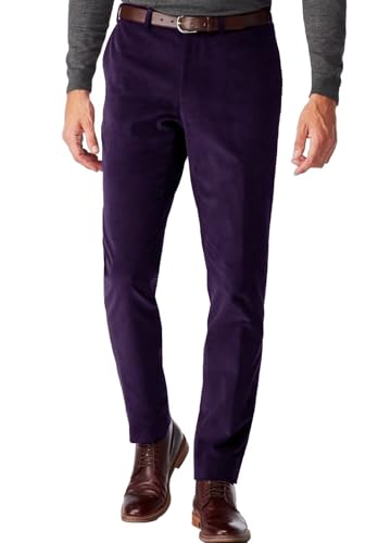 Men's Classic-Fit Velvet Trousers Expandable Waist Flat Front Dress Pants