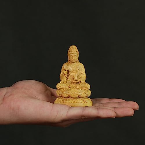 dsdsad 木彫りの仏像 観音菩薩坐像 高級天然ツゲ木彫り 仏教美術品 木製彫刻 祈る 厄除け (高さ8cm)