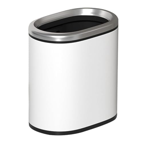 Image of 2.4 Gallon Small Kitchen Trash can, White and Silver Garbage Can, Open Top, Narrow Tiny Waste Basket, for Near Desk Bathroom Bedroom Office Hotel Home (White)