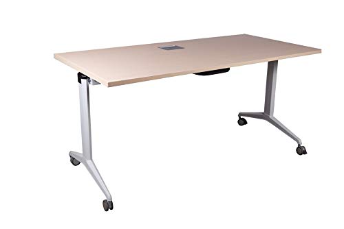 MAHMAYIFolde 78-16 Modern Folding Table with Stylish Metallic Structure and Melamine Finish - Ideal for Office and Events, Includes Wheels for Easy Mobility (160Cm, Oak)